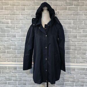 Tommy Hilfiger Trench Coat Navy Womens Med Classic Preppy Detachable Hood Retro